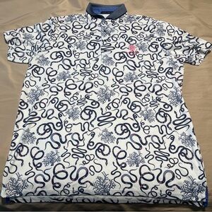 Greyson Trump National Golf Tennis Polo Coral Snake Pattern Blue White Mens XL